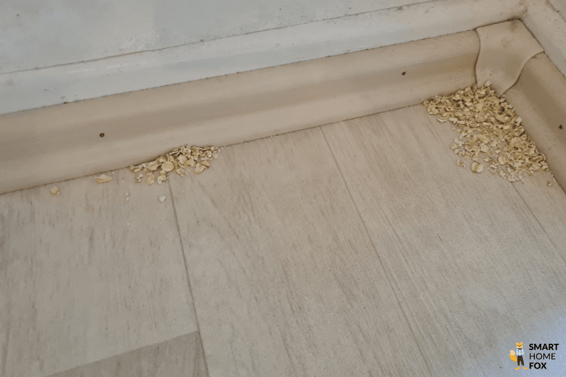 Das Reinigungsergebnis des Samsung Jet Bot AI Plus in einer Ecke ist zu sehen.